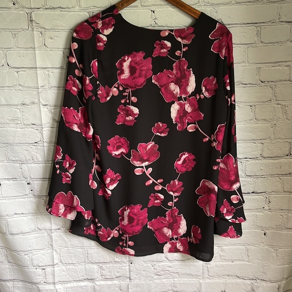 K. Jordan Black & Pink Floral Print Blouse Size S - Picture 5 of 6